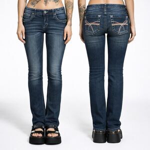 Rue21 Low Rise Skinny Jeans Women’s 5/6 Dark Wash Stretch Y2K Embroidered